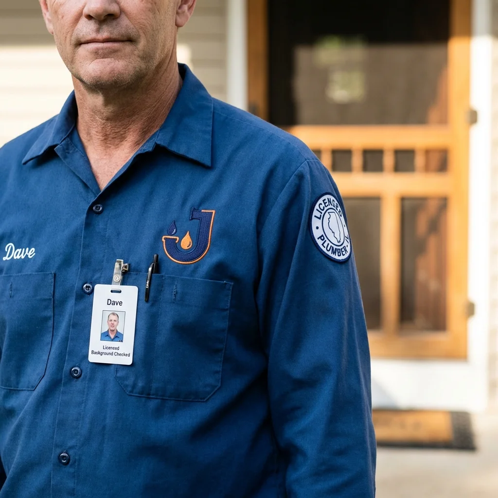Licensed plumber showing ID badge in Willard, UT