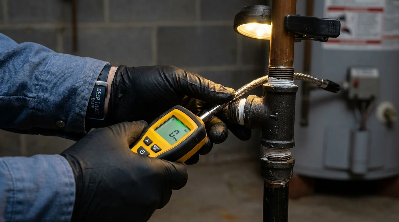 Gas leak detection with electronic sniffer by Johns Plumbing LLC in Willard