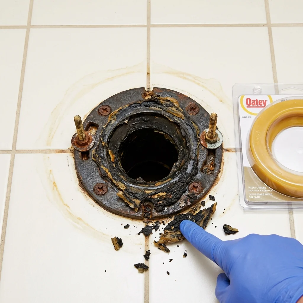 Failed wax ring showing water seepage at the base of a toilet in a Willard, UT home